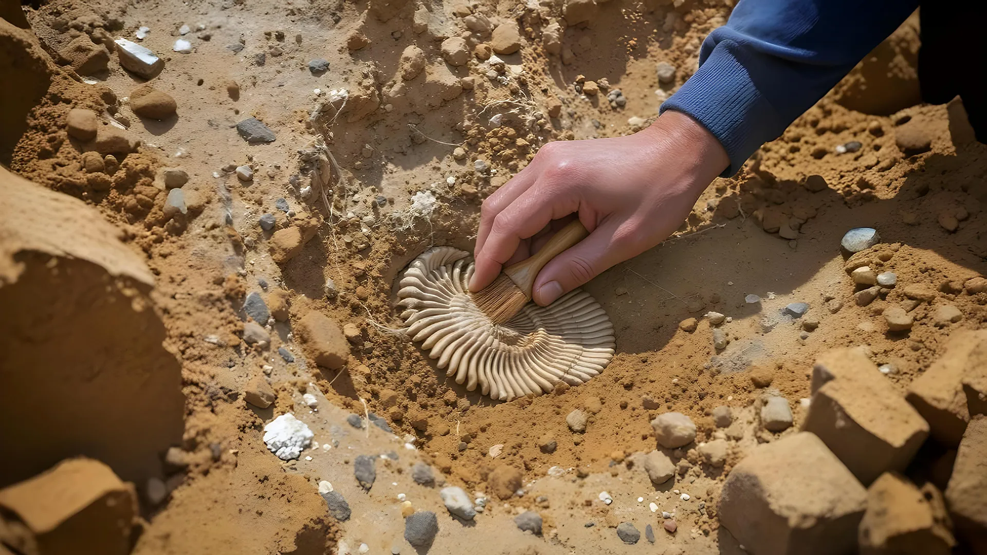 Zona de excavación con restos fósiles, destacando monitoreo y gestión del patrimonio paleontológico según PAS 132